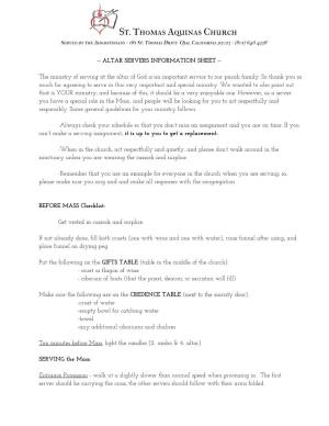 Altar Server Information Sheet