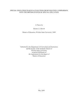 Special Education in Kenya Evolution Or Revolution: Comparison with the British System of Special Education