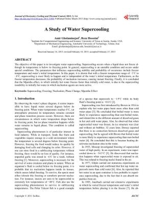 A Study of Water Supercooling