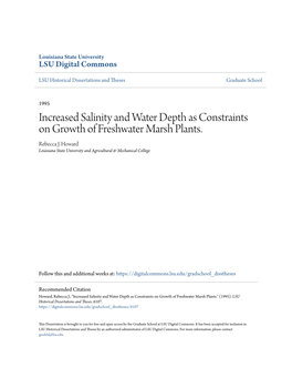 Increased Salinity and Water Depth As Constraints on Growth of Freshwater Marsh Plants