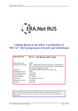 Linking Russia to the ERA: Coordination of MS'/AC' S&T
