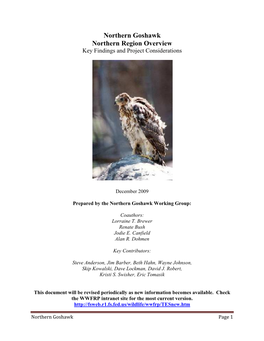 Northern Goshawk Northern Region Overview Key Findings and Project Considerations