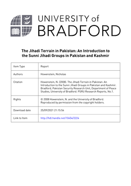 The Jihadi Terrain in Pakistan: an Introduction to the Sunni Jihadi Groups in Pakistan and Kashmir