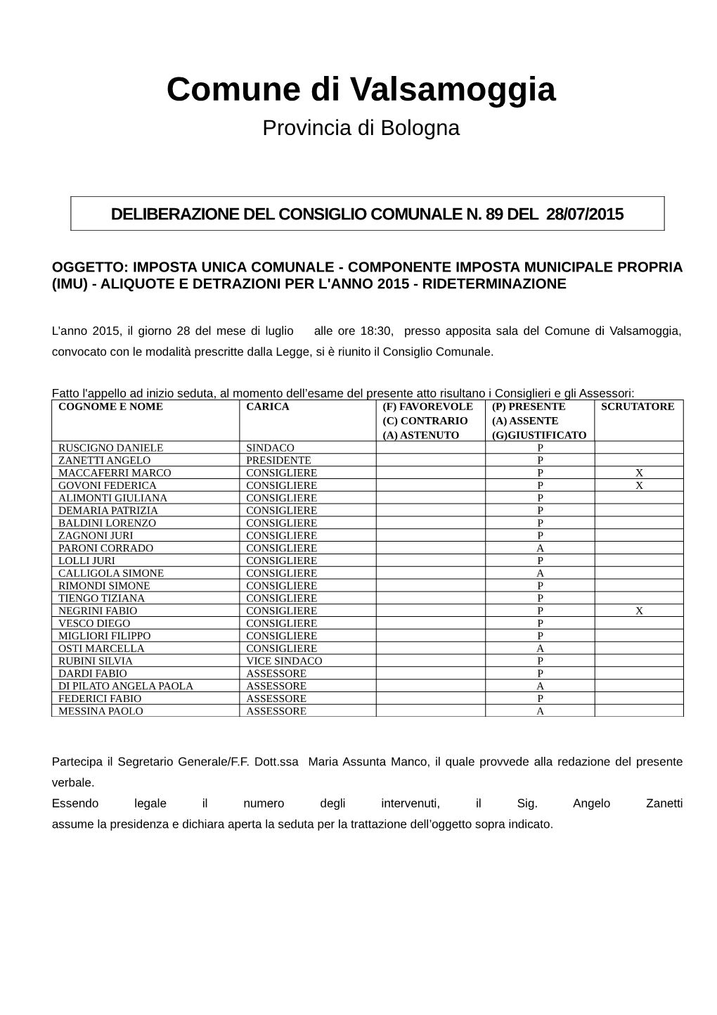 Comune Di Valsamoggia Provincia Di Bologna