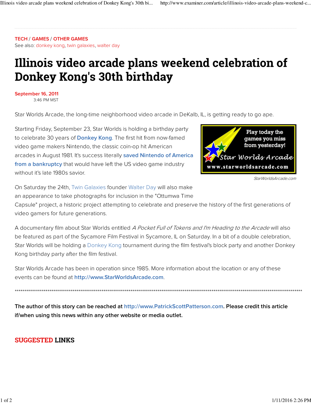 Illinois Video Arcade Plans Weekend Celebration of Donkey Kong's 30Th Bi