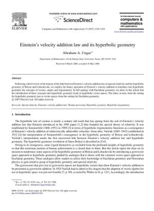 Einstein's Velocity Addition Law and Its Hyperbolic Geometry