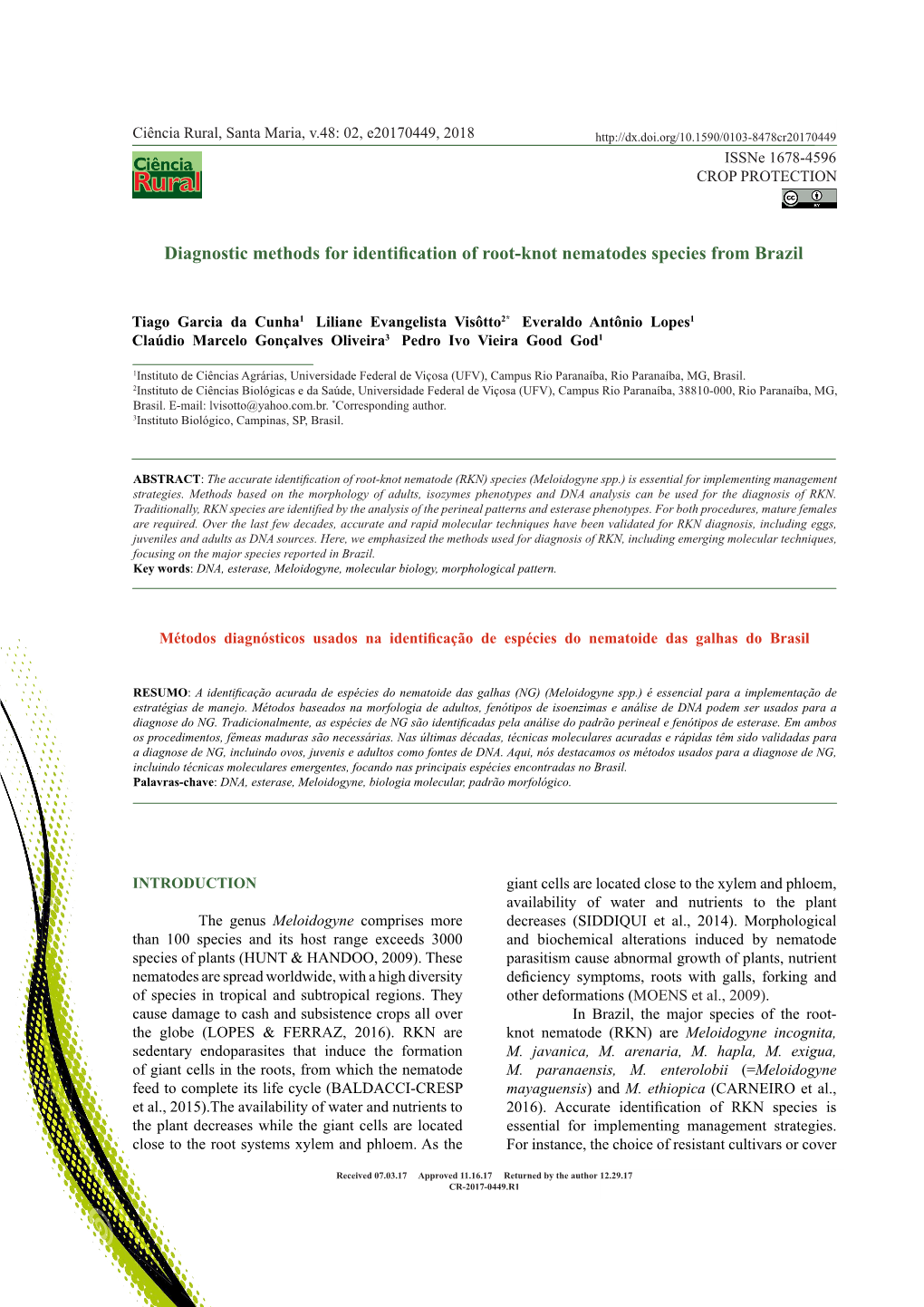 Diagnostic Methods for Identification of Root-Knot Nematodes Species from Brazil