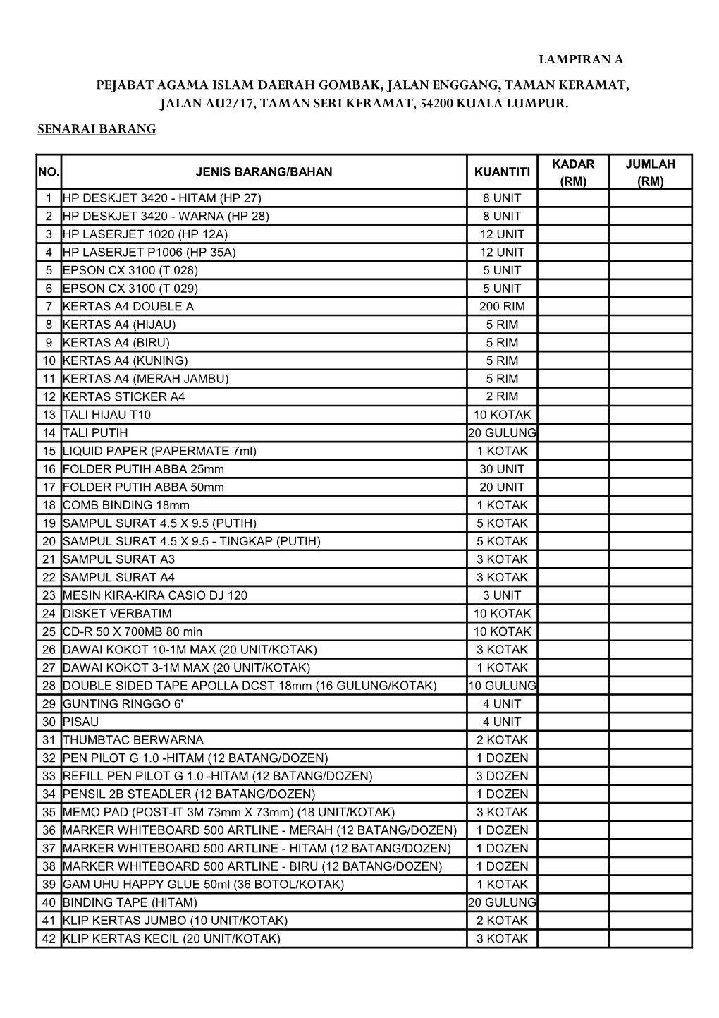 Lampiran a Pejabat Agama Islam Daerah Gombak, Jalan Enggang, Taman Keramat, Jalan Au2/17, Taman Seri Keramat, 54200 Kuala Lumpur