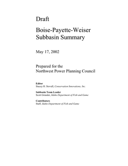 Draft Boise-Payette-Weiser Subbasin Summary