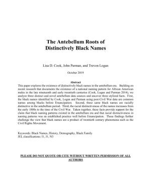The Antebellum Roots of Distinctively Black Names