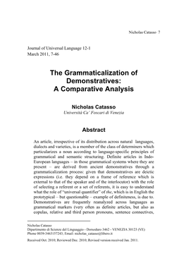 The Grammaticalization of Demonstratives: a Comparative Analysis