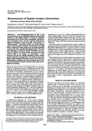 Measurement of Ligand-Receptor Interactions (Biomembrane Interactions/Adhesion/Biotin/Streptavidin) CHRISTIANE A