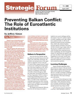 Preventing Balkan Conflict: the Role of Euroatlantic Institutions
