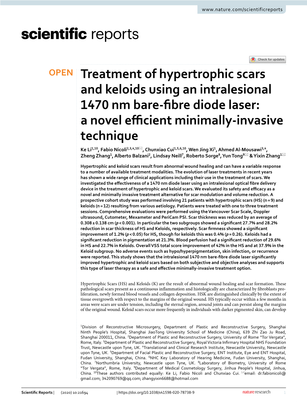 Treatment of Hypertrophic Scars and Keloids Using An