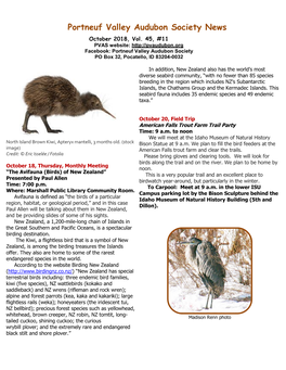 Portneuf Valley Audubon Society News October 2018, Vol