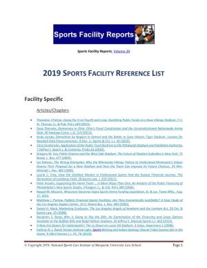 2019 Sports Facility Reference List