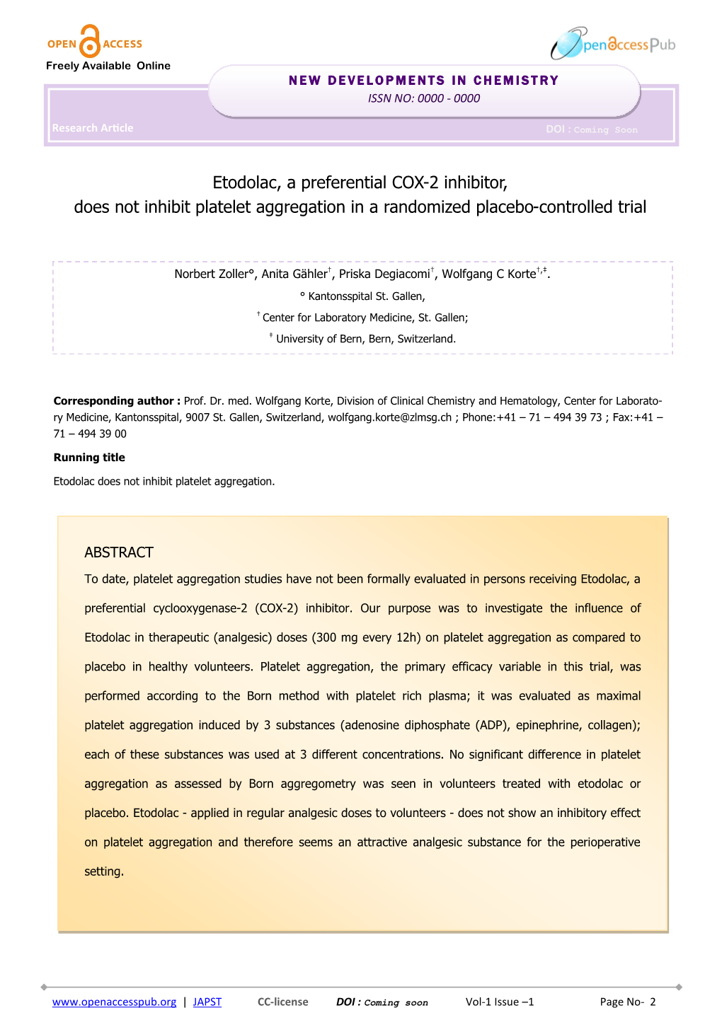 Etodolac, a Preferential COX-2 Inhibitor, Does Not Inhibit Platelet Aggregation in a Randomized Placebo-Controlled Trial