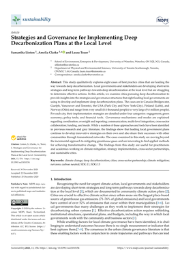 Strategies and Governance for Implementing Deep Decarbonization Plans at the Local Level