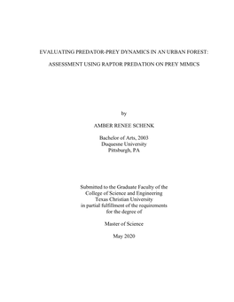 ASSESSMENT USING RAPTOR PREDATION on PREY MIMICS By