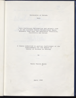 Late Quaternary Deformation and Seismic Risk Vl in the Northern Sierra Nevada-Great Basin Boundary Zone Near the Sweetwater Mountains, California and Nevada