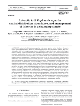 Antarctic Krill Euphausia Superba: Spatial Distribution, Abundance, and Management of Fisheries in a Changing Climate
