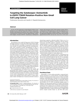 Osimertinib in EGFR T790M Mutation–Positive Non–Small Cell Lung Cancer Ferdinandos Skoulidis and Vassiliki A