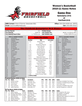 Game Notes Game One Quinnipiac (0-0) at Fairfield (0-0)