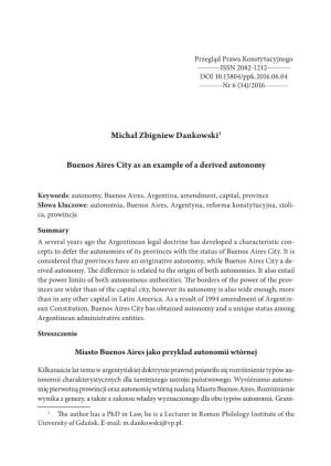 Michał Zbigniew Dankowski1 Buenos Aires City As an Example of a Derived Autonomy