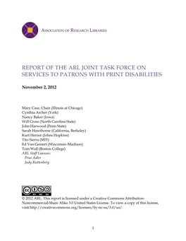 Report of the Arl Joint Task Force on Services to Patrons with Print Disabilities