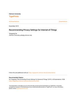 Recommending Privacy Settings for Internet-Of-Things