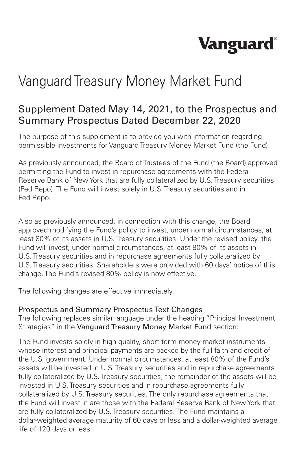 Vanguard Treasury Money Market Fund