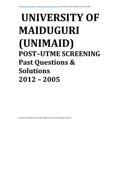 POST–UTME SCREENING Past Questions & Solutions 2012 – 2005