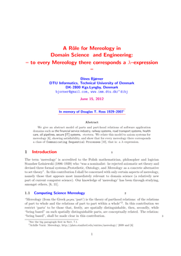 A Rôle for Mereology in Domain Science And