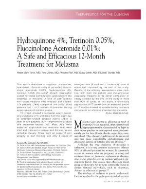 Hydroquinone 4%, Tretinoin 0.05%, Fluocinolone Acetonide 0.01%: a Safe and Efficacious 12-Month Treatment for Melasma