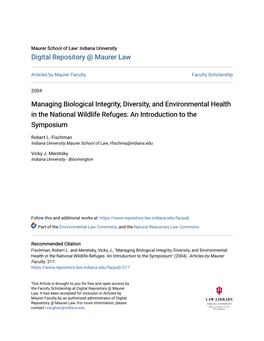 Managing Biological Integrity, Diversity, and Environmental Health in the National Wildlife Refuges: an Introduction to the Symposium