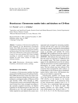 Brassicaceae: Chromosome Number Index and Database on CD-Rom