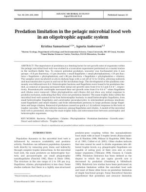 Predation Limitation in the Pelagic Microbial Food Web in an Oligotrophic Aquatic System