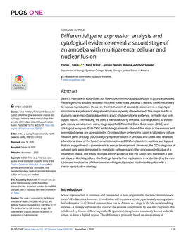 Differential Gene Expression Analysis and Cytological Evidence Reveal a Sexual Stage of an Amoeba with Multiparental Cellular and Nuclear Fusion