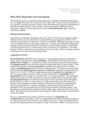 DNA, RNA, Replication and Transcription
