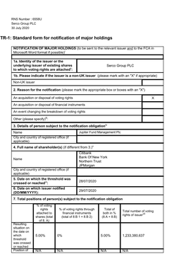 TR-1: Standard Form for Notification of Major Holdings