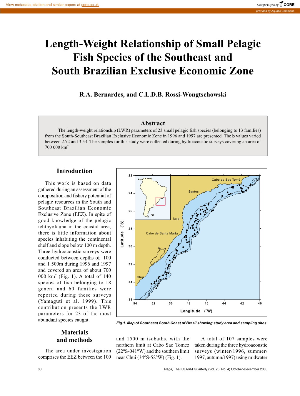 Length-Weight Relationship of Small Pelagic Fish Species of the Southeast and South Brazilian Exclusive Economic Zone