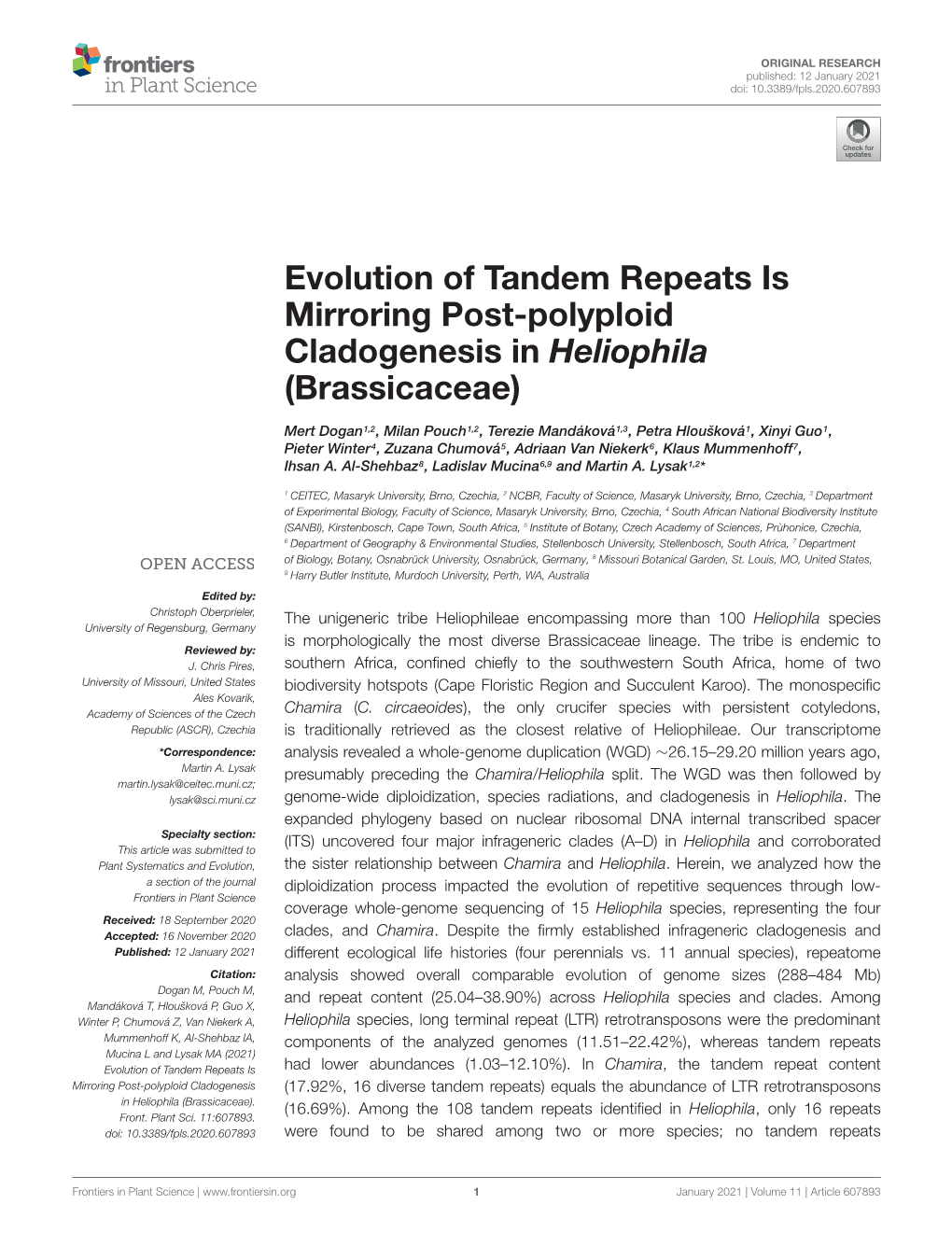 Evolution of Tandem Repeats Is Mirroring Post-Polyploid Cladogenesis in Heliophila (Brassicaceae)