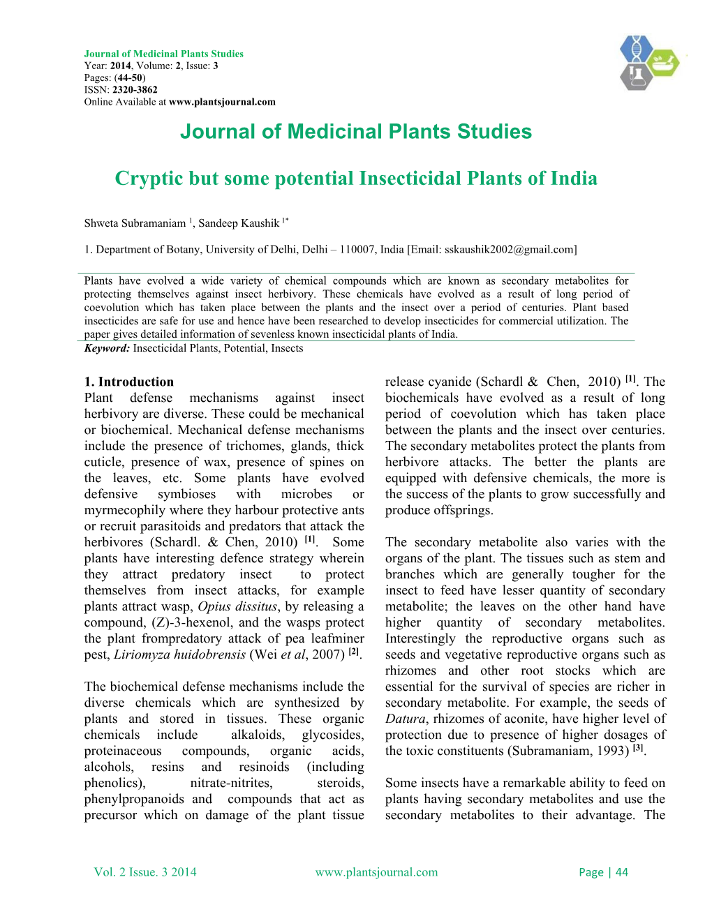 Journal of Medicinal Plants Studies Cryptic but Some Potential