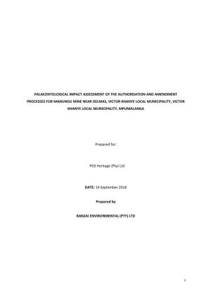 Palaeontological Impact Assessment of the Authorisation and Amendment