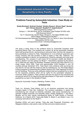Problems Faced by Automobile Industries: Case Study on Tesla