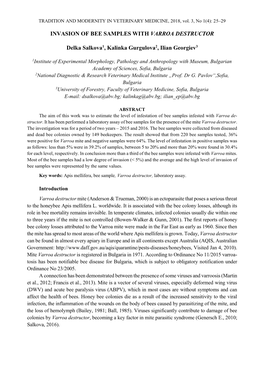 INVASION of BEE SAMPLES with VARROA DESTRUCTOR Delka