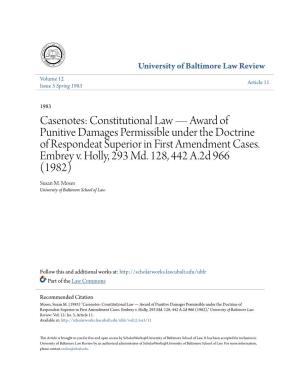 Constitutional Law Â•Fl Award of Punitive Damages Permissible