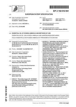 Essential Oil of Kunzea Ambigua and Methods Of