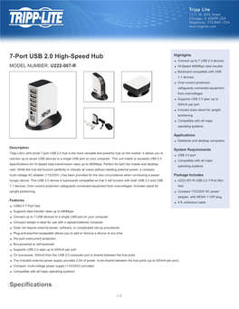 7-Port USB 2.0 High-Speed Hub Specifications