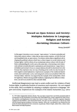 Toward an Open Science and Society: Multiplex Relations in Language, Religion and Society -Revisiting Ottoman Culture